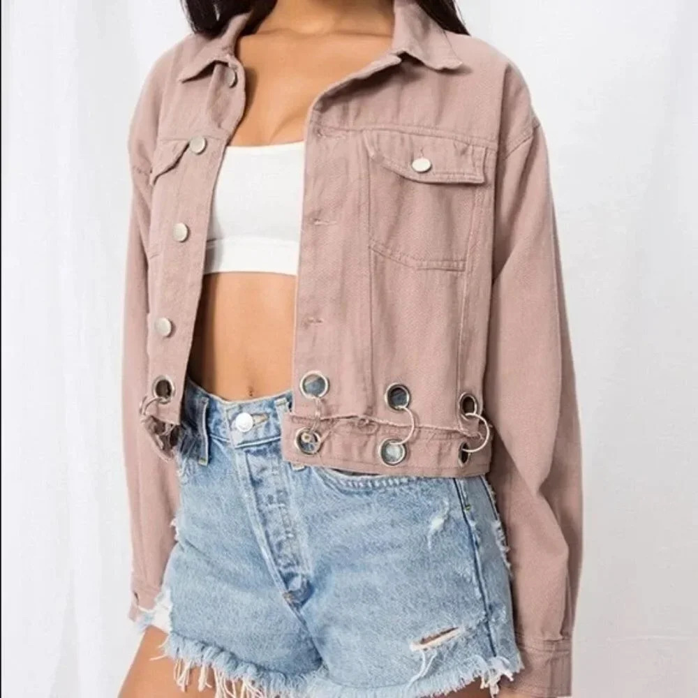 Superdown Kylie Crop Denim Jacket in Dusty Pink Size S